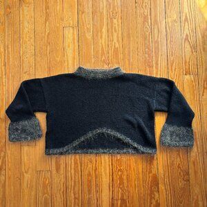 Hand Knit Robin Richman Vintage Black Cropped Sweater with Trim
